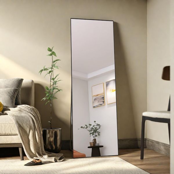 Grande Specchio A Figura Intera, 165 X 60 Cm, Grande Specchio Da Appoggio, Specchio Da Appendere, Rettangolare, Nero-image