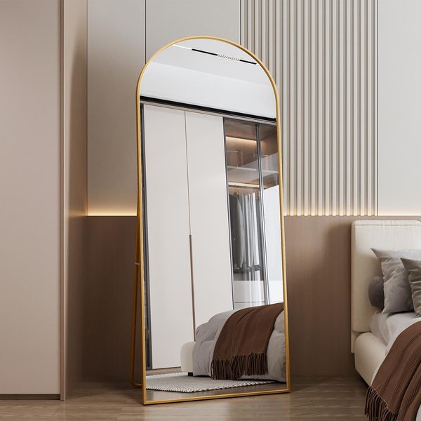 Specchio Ad Arco A Figura Intera, 180 X 80 Cm, Da Parete O Da Appoggio, Per Il Soggiorno, Oro-image