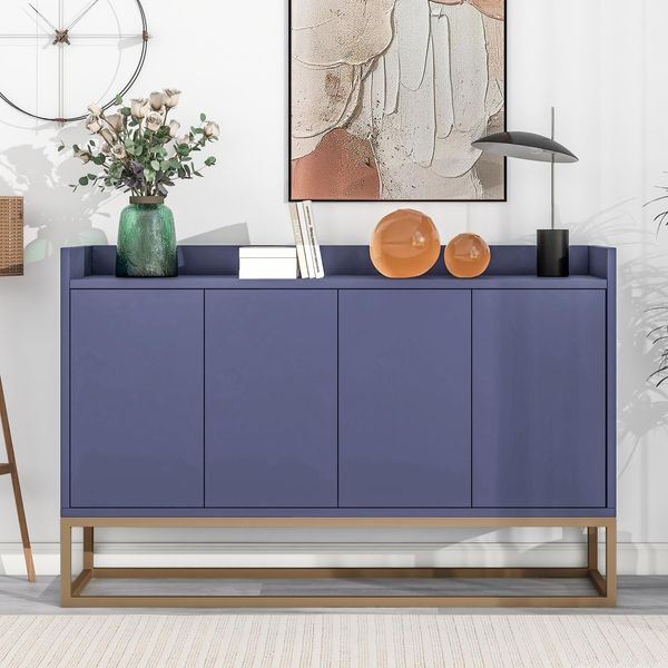 Credenza Moderna Minimalista Con 4 Ante Senza Maniglie - Mobili Eleganti Per Sala Da Pranzo, Soggiorno E Cucina - Blu Navy-image