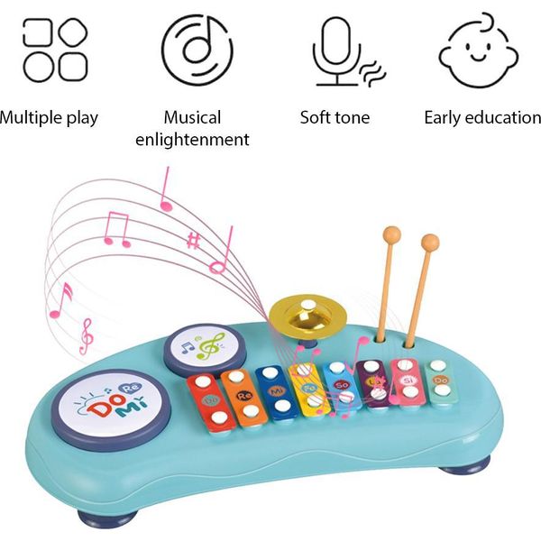 Batteria Xilofono 2 In 1, Strumenti Musicali, Regali Di Compleanno, Battito Di Mani Multifunzionale, Tamburi Colorati A 8 Toni, Tasti Dei Piatti, Strumento A Percussione-image