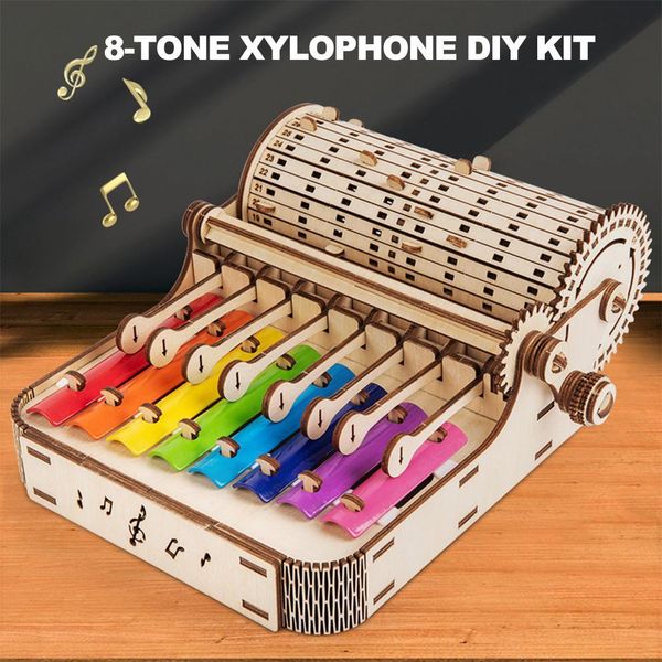 Kit Pianoforte Xilofono A 8 Note, Manovella Colorata A 8 Note, Set Glockenspiel In Legno Vintage, Strumento Musicale A Percussione In Legno Per Bambini Dai 14 Anni In Su-image