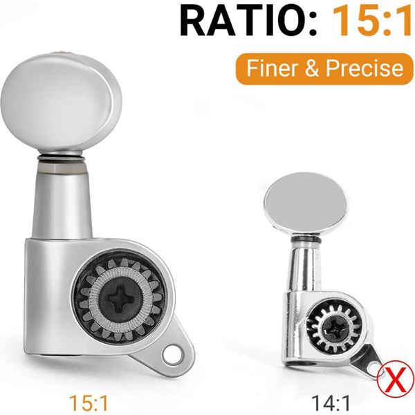 Pioli Di Accordatura Per Corde Di Chitarra, Macchine, Accordatori Sigillati, Pulsanti, Manopola Ovale, 6 Destra, Per Chitarra Elettrica O Acustica Cromo-Argento-image
