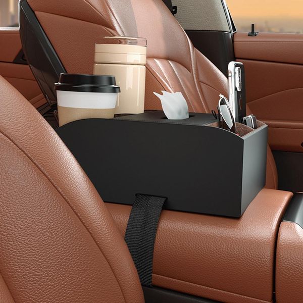 Scatola Di Immagazzinaggio Del Bracciolo Dell'auto, Organizzatore Multifunzionale Della Console Dei Fazzoletti, Portabicchieri Interno In Pelle Per Camion, Suv-image
