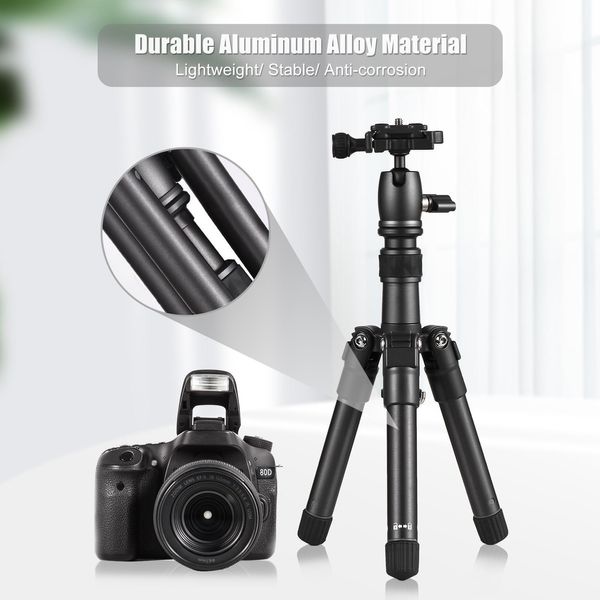Cavalletto Portatile Da Tavolo In Lega Di Alluminio, Altezza Massima 66 Cm. Altezza: 5 Kg, Capacità Di Carico Con Testa A Sfera Ruotabile A 360°, Vite Da 1/4 Di Pollice, Borsa Per Il Trasporto Con Piastra Qr Per Fotocamera Dslr Mirrorless, Smartphone-image