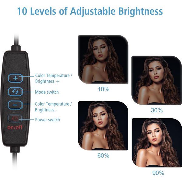 Set Di Illuminazione Da Tavolo Andoer, Luce Video Led Professionale + Treppiede Regolabile, 120 Pezzi Di Perline, Temperatura Bicolore 3200-5600 K, 14 Livelli Di Luminosità Con Filtri Colorati Diffusori Per Live Stream, Registrazioni Vlog, Conferenze, Fotografia Di Prodotto, Make-Up Per Selfie-image