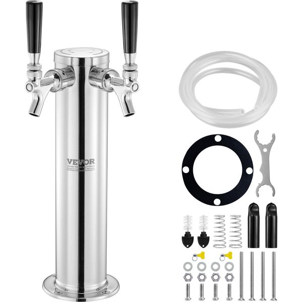 Torre Per Birra Vevor Con Due Rubinetti, Torre Per Il Kegging Della Birra In Acciaio Inox, Kit Per Torre Kegerator Con Tubi Preassemblati E Rubinetti A Chiusura Automatica Per Feste, Bar, Pub E Ristoranti, Ecc.-image