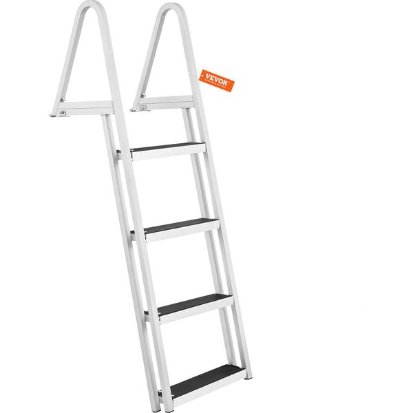 Scaletta Da Banchina Vevor, 4 Gradini Rimovibili, Portata 159 Kg, Scaletta Per Imbarcazioni In Lega Di Alluminio Con Gradino Largo 10 Cm E Tappetino In Gomma Antiscivolo, Per L'imbarco Su Barche/ Laghi/Piscine/Mare-image