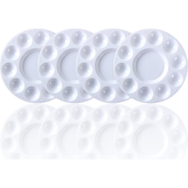 Tavolozza Rotonda In Plastica Bianca Per Conservare E Mescolare I Colori Per Acquerello, Acrilico E Olio, Per L'artigianato E Il Fai Da Te.-image