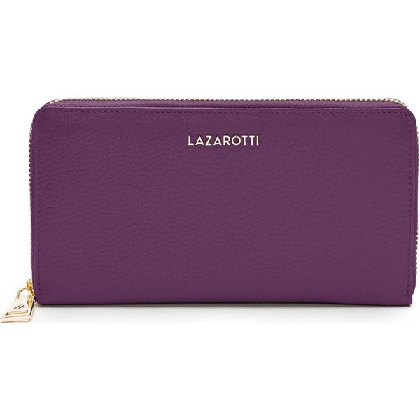 Lazarotti Pelle Portafoglio Bologna Leather Zip Around Wallet With 16 Card Slots Purple Porpora-image