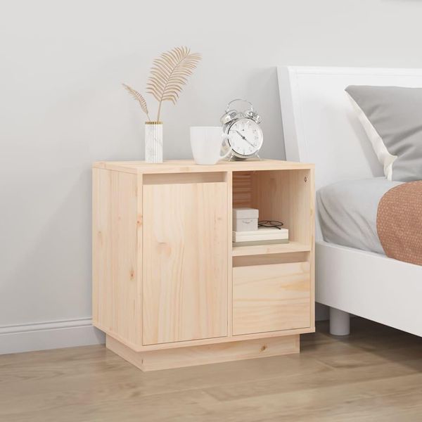The Living Store Comodino 50X34X50 Cm In Legno Di Pino Massiccio-image