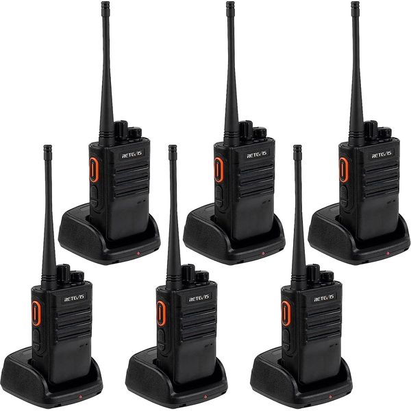 Retevis RB646 Walkie Talkie A Lunga Portata, Radio Bidirezionale Impermeabile IP67, Allarme Di Emergenza PMR446, Radio Portatile A Mani Libere Per Hotel, Ristoranti, Scuole (Nero, 6 Pezzi)-image
