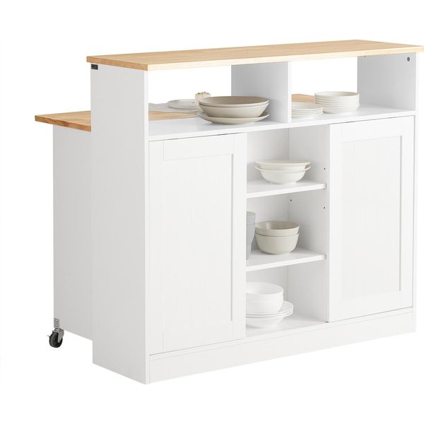 Sobuy FSB36-WN Credenza Con Ante Scorrevoli Isola Da Cucina Con Piano Di Lavoro Estensibile Credenza Da Cucina Credenza Da Soggiorno Cassettiera Bianca Wd Circa 110X97X66Cm-image