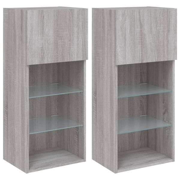 Vidaxl Mobili Tv Con Luci Led 2 Pz. Grigio Sonoma 40,5X30X90 Cm-image