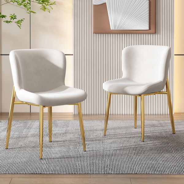 Set Di 2 Sedie Da Pranzo Abrihome, Sedia Imbottita Con Schienale E Gambe In Metallo, Sedia Da Cucina, Seduta In Velluto, Beige-image