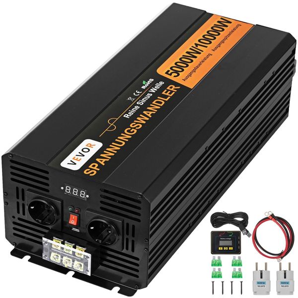 Vevor 230V Convertitore Di Tensione Inverter, 5000W Pure Sine Wave Inverter, 24V Dc Pure Sine Wave Power, Pure Sine Wave Inverter-image