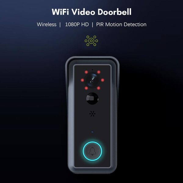 Videocamera Wifi Per Campanelli Senza Fili 1080P Hd 2-Way Audio Rilevamento Del Movimento Visione Notturna A Infrarossi Monitoraggio In Tempo Reale Copertura D'acqua Supporto App Tuya Scheda Di Memoria-image