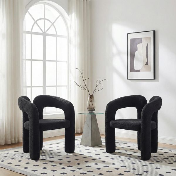 Lvhom Set Di 2 Sedie Per Sala Da Pranzo, Sedia Imbottita In Peluche Teddy, Sedia Da Cucina Con Schienale, Sedia Da Soggiorno, Nero-image