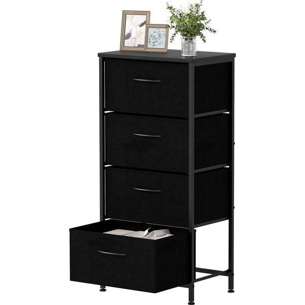 Costway Cassettiera Con 4 Cassetti In Tessuto, Cassettiera Con Piano In Legno E Struttura In Metallo, Cassettiera, Credenza, Mobile Contenitore, Nero-image