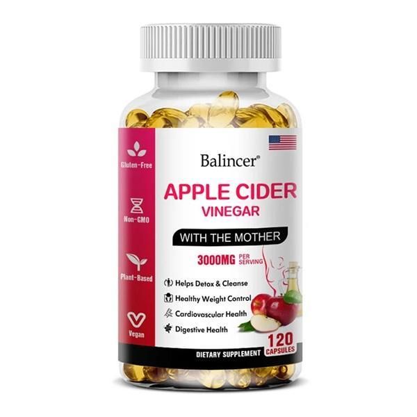 Aceto Di Sidro Di Mele (120 Capsule) Integratore Alimentare, Digestione, Disintossicazione, Pulizia, Peso, Salute Del Corpo, Metabolismo, Sistema Immunitario-image