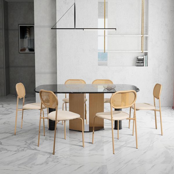Set Di 2 Sedie Da Pranzo In Rattan Pe Beige Con Seduta Imbottita In Pu, Stile Naturale E Moderno-image