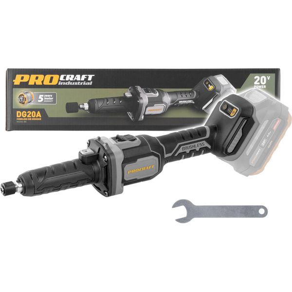 Procraft Industrial DG20A-BB Smerigliatrice Diritta A Batteria 20 V 6 Mm Brushless Solo - Senza Batteria, Senza Caricabatteria-image