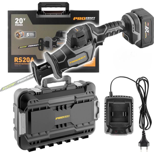 Procraft RS20A-1B-C Seghetto Alternativo A Batteria 20 V Brushless + 1X Batteria 4,0 Ah + Caricabatteria + Valigetta-image