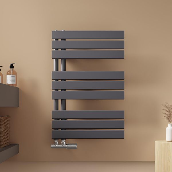 Asciugasalviette Emke Radiatore Da Bagno Radiatore A Pannello Attacco Laterale Acqua Calda A Parete 762 X 500 Mm Antracite Senza Elemento Riscaldante-image