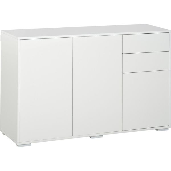 Homcom Credenza Armadio Per Archiviazione Cassettiera Con 2 Cassetti 3 Ante Armadio Multiuso Armadio Per Archiviazione Bianco 117 X 36 X 74 Cm-image