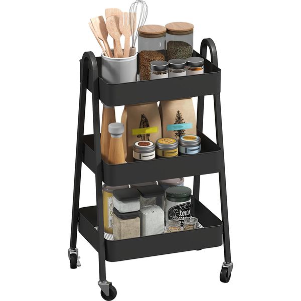 Homcom Carrello Di Servizio A 3 Livelli Carrello Da Cucina Con Freno Carrello Da Cucina Carrello Da Cucina Carrello Multiuso Per Cucina Ufficio Bagno, Nero-image
