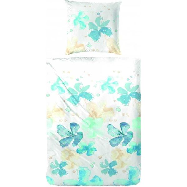 Biancheria Da Letto Hahn Renforce Nature Blue Flowers, 135X200 Cm + 80X80 Cm-image
