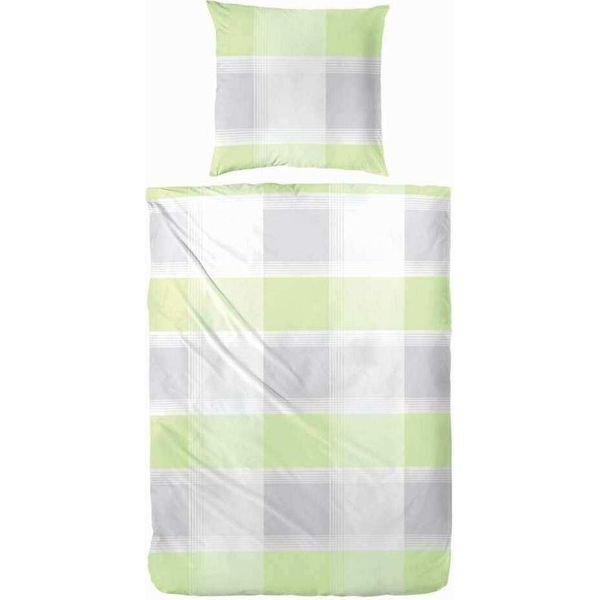 Biancheria Da Letto Hahn In Cotone Seersucker Grigio Verde A Quadri 155X220 Cm + 80X80 Cm-image