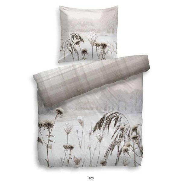 Hnl Biancheria Da Letto Reversibile In Cotone Fiori Troy Nature 135X200 Cm + 80X80 Cm-image