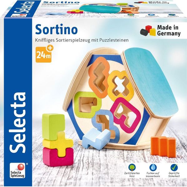 Selecta Spielzeug Sortino Sortierbox, Motorik, Kleinkindspiel, Kleinkindspielzeug, Holz, 16 Cm, 62066-image