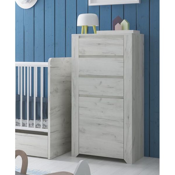 Cassettiera A 1 Anta Con Cassetti Larghezza 56 Cm Rovere Bianco-image