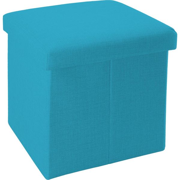 Intirilife Sgabello Pieghevole 30X30X30 Cm In Colore Azzurro - Cubo Di Seduta Con Vano Portaoggetti E Coperchio In Tessuto Effetto Lino - Cubo Di Seduta Poggiapiedi Scatola Portaoggetti Panca A Cassettiera-image