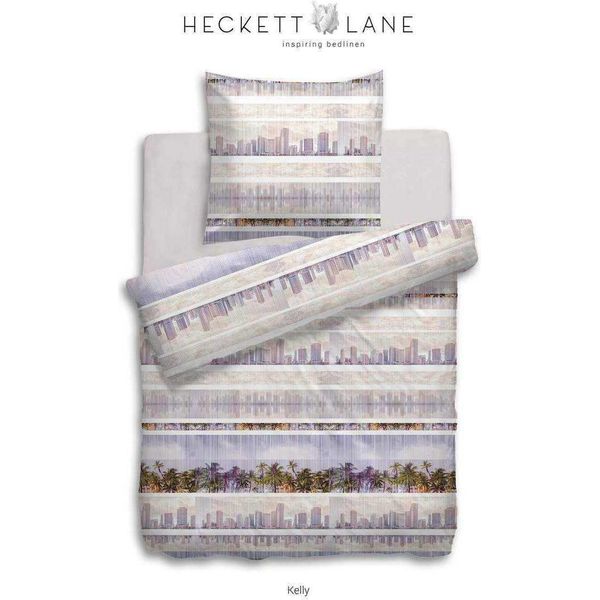 Heckett & Lane Biancheria Da Letto Reversibile Kelly Renforcé Spiaggia Palme Città Skyline Metropoli Dimensioni 135X200 Cm-image