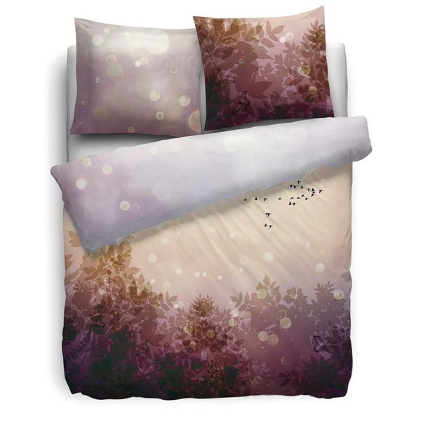 Hnl Biancheria Da Letto In Raso Foglie Uccelli Fata Rosa Moderna 135X200 Cm + 80X80 Cm-image