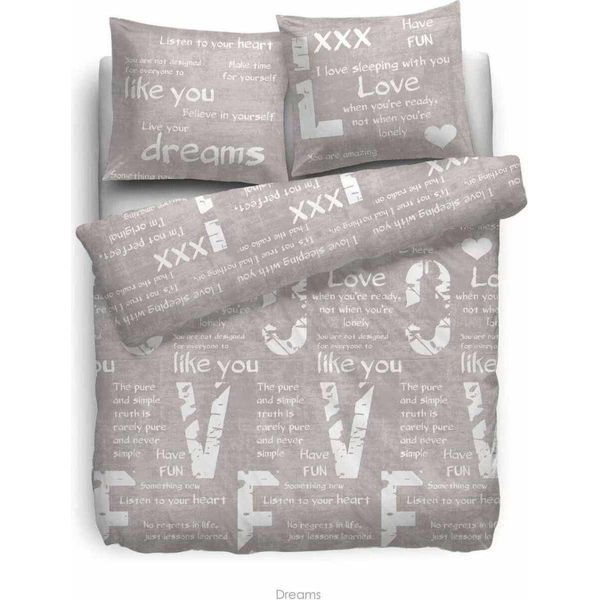Hnl Renforcé Biancheria Da Letto Reversibile Dreams Taupe 135X200 + 80X80 Cm-image