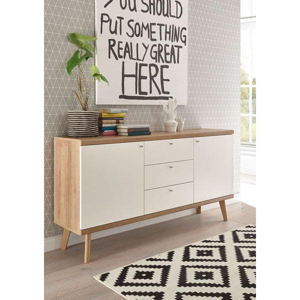 Credenza Merle 160Cm Rovere Riviera / Bianco Opaco Cassettiera Soggiorno-image