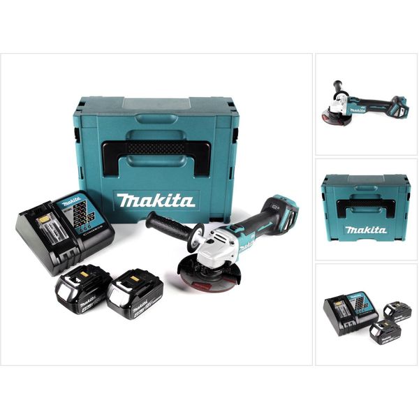 Makita Dga 511 Rmj Smerigliatrice Angolare A Batteria 18V 125 Mm In Valigetta Makpac + 2X Batterie 4,0 Ah + Caricatore Rapido-image