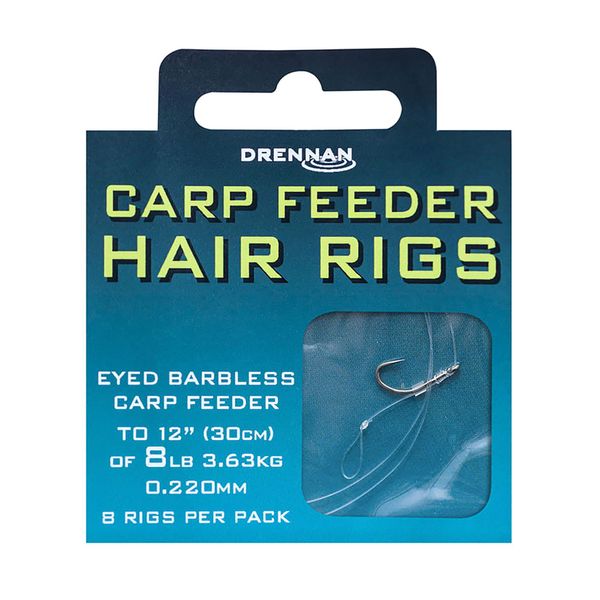 Drennan Carp Feeder Hair Rigs Method Leader Con Occhiello Amo Senza Ardiglione 8 + Lenza 8 Trasparente HNHCFD016-image