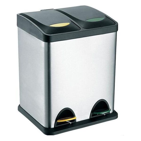 Cestino Per Rifiuti 41X30X41Cm, 16L, Argento, Nero, Acciaio Inox, Plastica-image