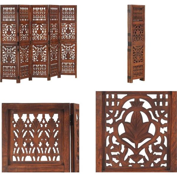 Vidaxl 5 Pezzi Divisorio Intagliato A Mano Marrone 200×165 Cm In Legno Di Mango - Divisorio Per Ambienti - Divisorio Per Ambienti Intagliato A Mano - Divisorio Per Ambienti - Divisori Per Ambienti-image