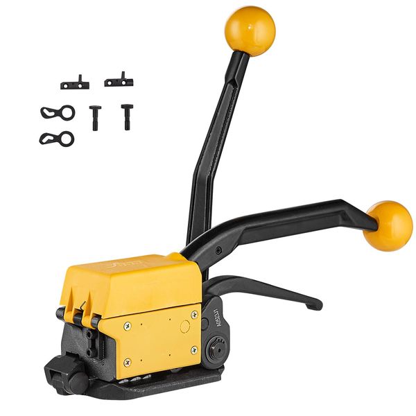 Vevor Reggiatrice In Acciaio Per 1/2"-3/4"" Di Larghezza, 3 In 1 (Tenditore, Crimpatore, Taglierina), Reggiatrice Manuale, Reggiatrice E Fascettatrice In Metallo-Acciaio Da Imballaggio Per Gioielleria"-image