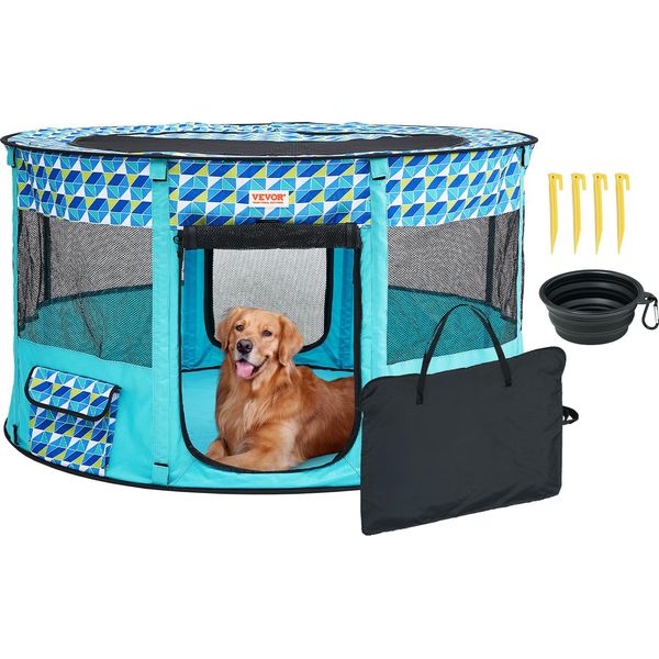 Vevor Box Per Cuccioli Pieghevole 1117 X 1117 X 609 Mm Box Per Animali 13 X 5 Cm Box Per Cani Con Ciotola Pieghevole 600D Oxford Tessuto Per Cani Box Per Cani Con Pista Libera Recinto Per Animali Di Piccola E Media Taglia-image