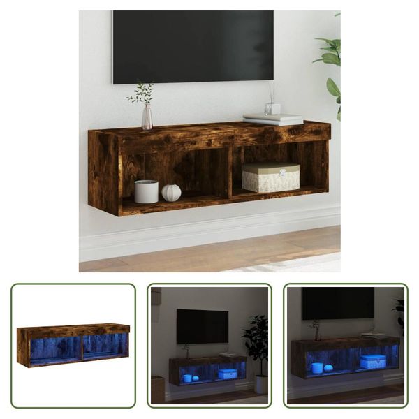 The Living Store Mobile Tv Con Luci Led Rovere Fumé 100X30X30 Cm-image