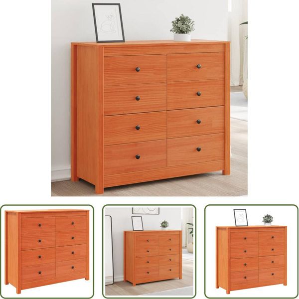 The Living Store Mobile Laterale Marrone Cera 100X40X90 Cm In Legno Di Pino Massiccio-image