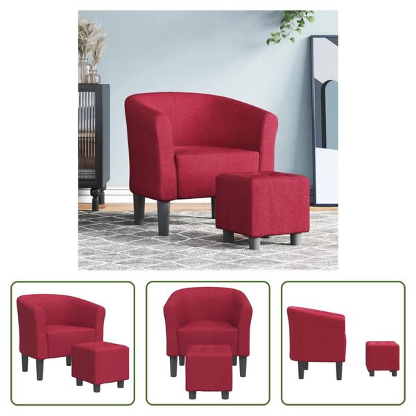 The Living Store Sedia Club Con Poggiapiedi In Tessuto Rosso Vino-image