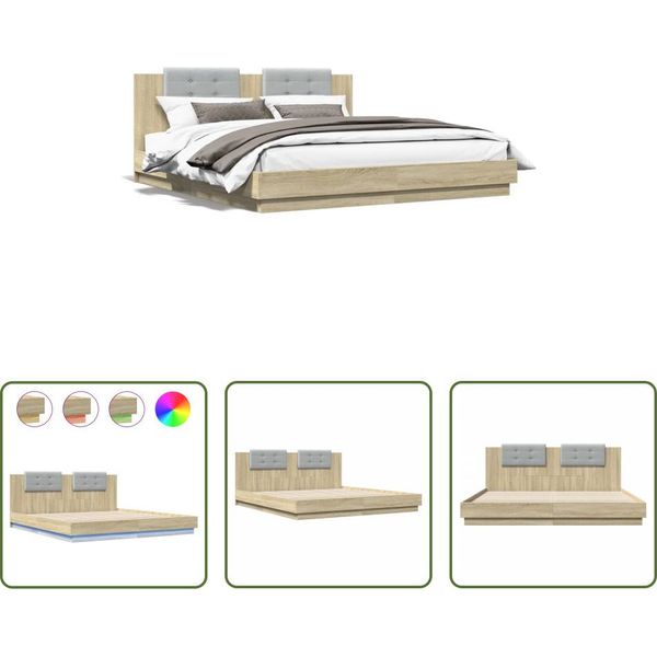The Living Store Struttura Letto Con Testiera E Luci Led Rovere Sonoma 200X200 Cm-image