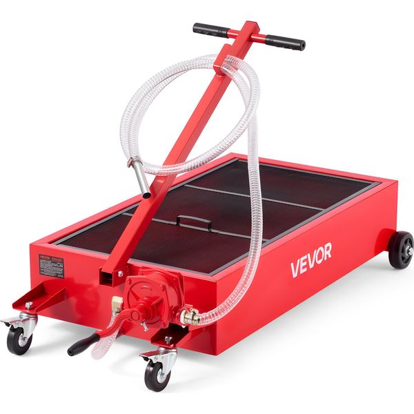 Vetor Vaschetta Di Raccolta Olio A Basso Profilo, 75,7 L, Con Pompa Manuale, Tubo Flessibile Da 2,2 M E Maniglia Pieghevole A T, A Prova Di Perdite E Resistente Alla Corrosione, Per Auto, Suv, Camion, Veicoli Fuoristrada, Rosso-image